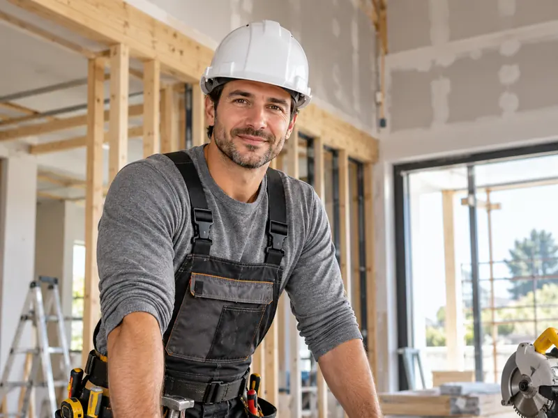 Artisan du bâtiment à Caen devant un chantier, client type d'un site internet WebiZz Digital