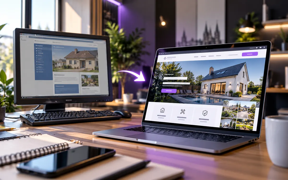 Refonte de site web à Caen : ancien site daté sur un écran, nouveau site moderne sur un ordinateur portable