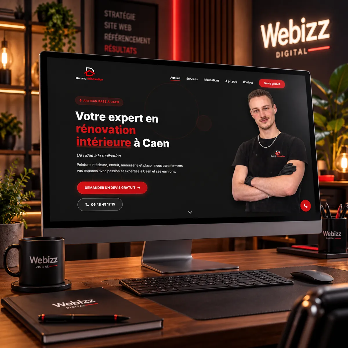 Site internet de Durand Rénovation affiché sur un écran