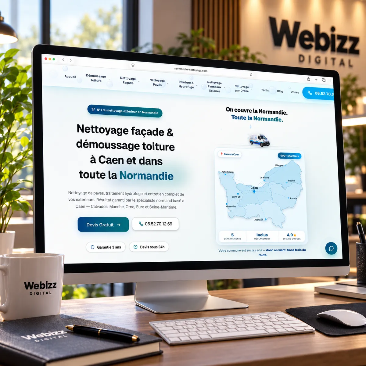 Site internet de Normandie Nettoyage, entreprise de nettoyage de façades à Caen, réalisé par WebiZz Digital